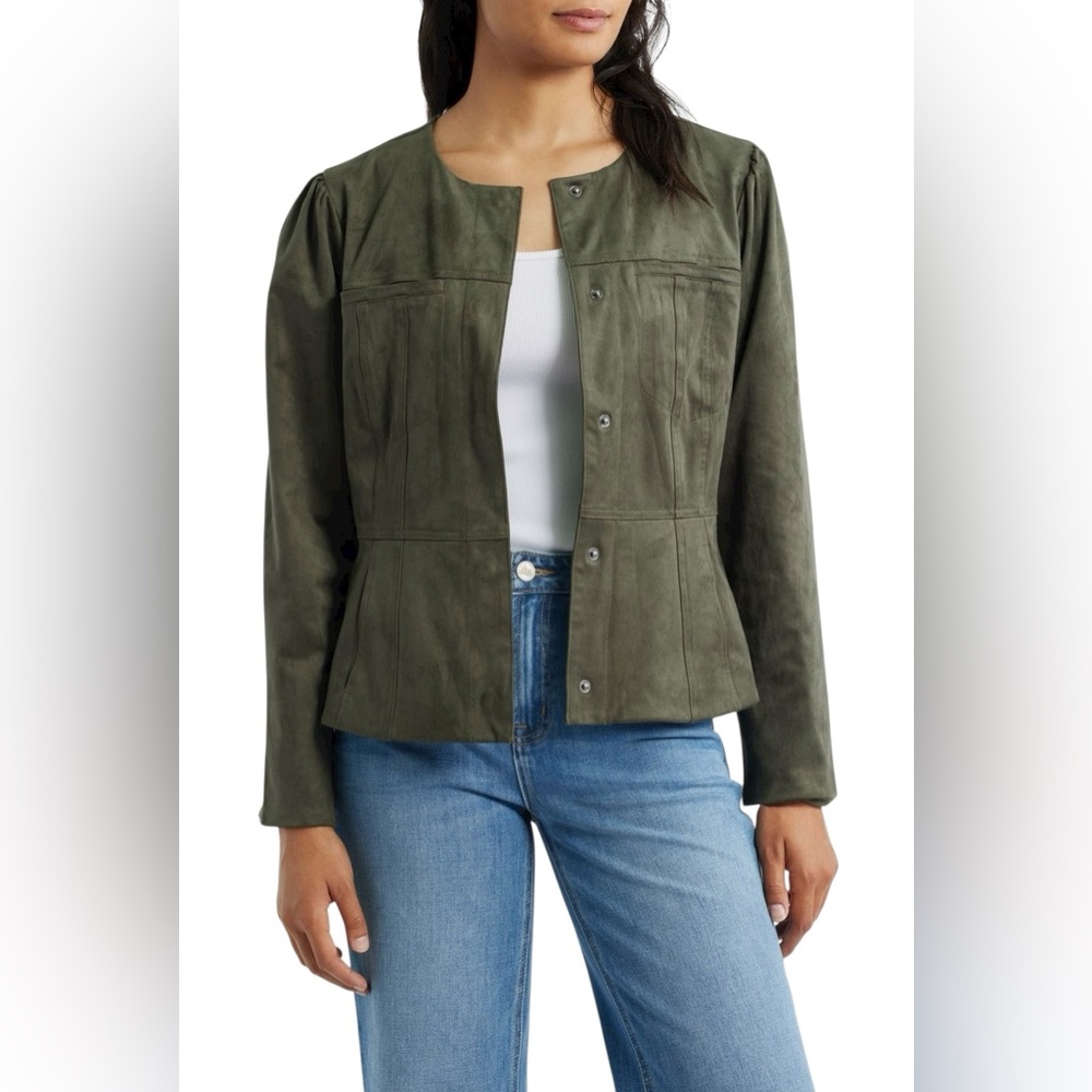 Wit & Wisdom Olive Green Faux-Suede Jean Jacket